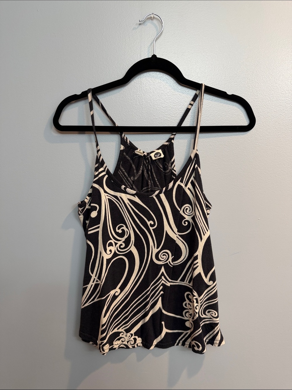 Roxy Black & Cream Swirl Print Spaghetti Strap Racer Back Tank Top